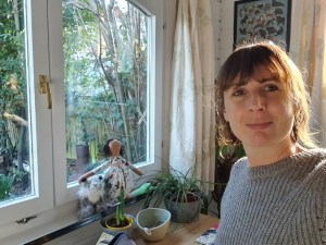 Nicola in writing shed
